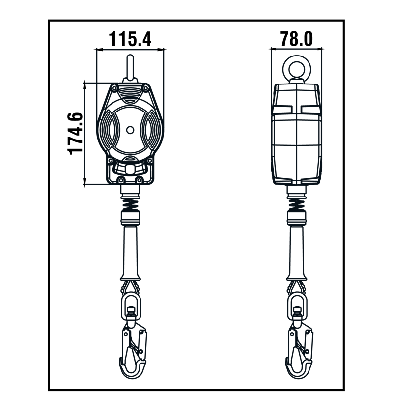 KRATOS SAFETY HELIXON Stahldrahtseil, Höhensicherungsgerät mit automatischem Rückzug 3,50 m, Nur für den vertikalen Gebrauch – FA2040203B