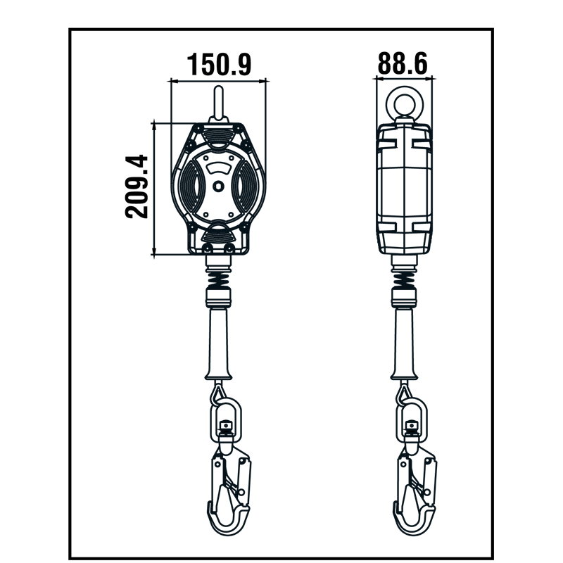 KRATOS SAFETY HELIXON-S Absturzsicherung mit automatischem Rückzug an Drahtseilaus verzinktem Stahl 7 m bereits ausgerüstet mit Exoskelett – FA2040207EXO