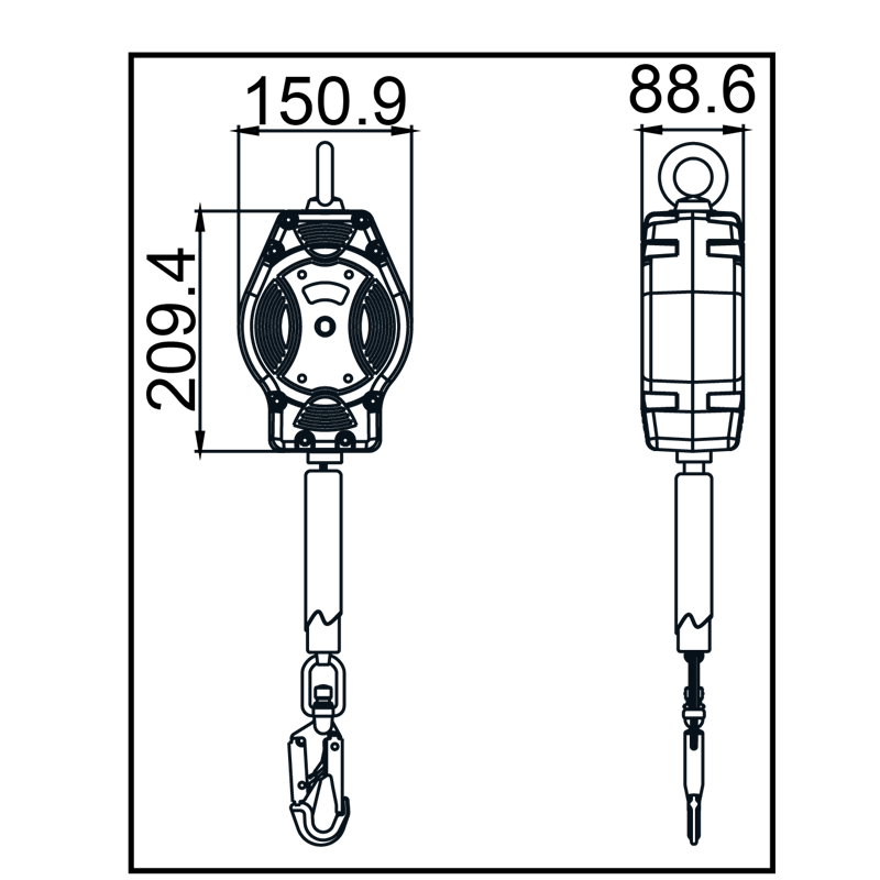 KRATOS SAFETY HELIXON Polyestergurtband, Höhensicherungsgerät mit automatischem Rückzug 6 m, Nur für den vertikalen Gebrauch – FA2050406B