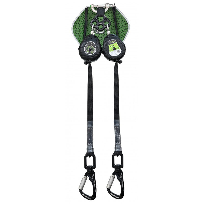 KRATOS SAFETY SPILO-S2 - Absturzsicherung mit automatischem Rückzug mit doppeltem Gurtband 2,40 m und Falldämpfer in Rückentaschee – FA2050502