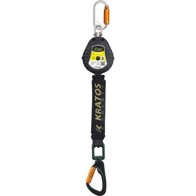 KRATOS SAFETY OLYMPE-S Gurtband, Höhensicherungsgerät Länge 1,75 m mit Triple-Lock Karabinern - für Arbeitsbühne – FA2050301T