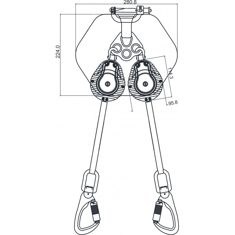 KRATOS SAFETY SPILO-S2 - Absturzsicherung mit automatischem Rückzug mit doppeltem Gurtband 2,40 m und Falldämpfer in Rückentaschee – FA2050502