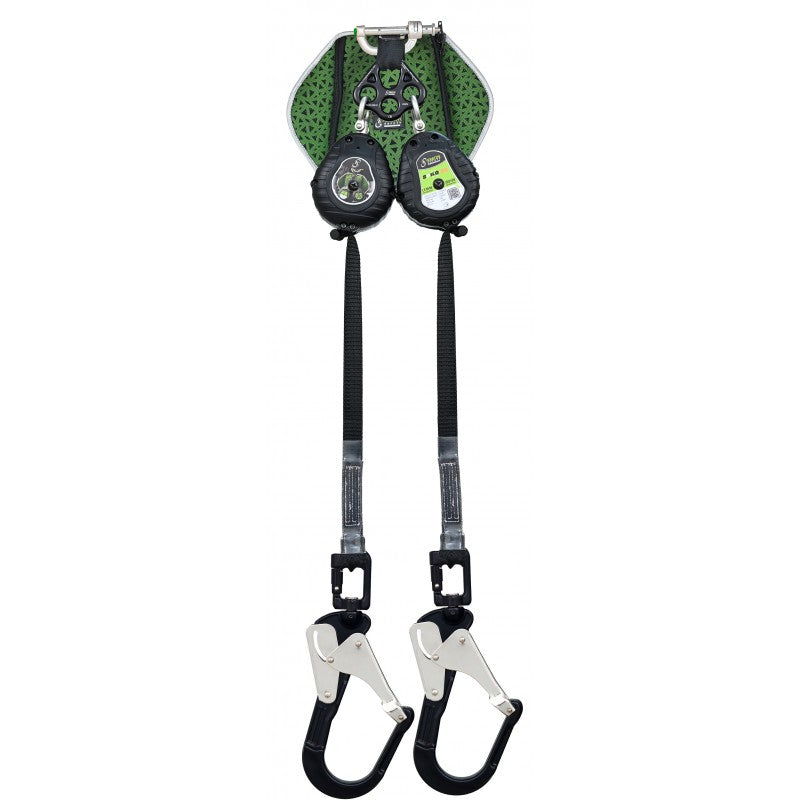 KRATOS SAFETY Absturzsicherung mit automatischem Rückzug, doppeltem Gurtband 2,40 m, 2 Karabiner großer Öffnung, Falldämpfer & Rückentasche – FA2050502A